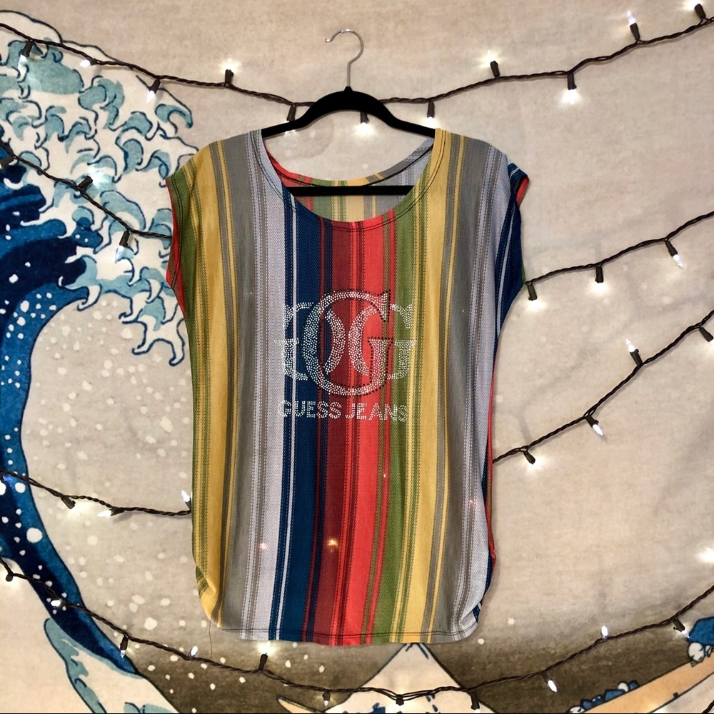 Guess Multicolored Striped Top w/Rhinestone Sz M/L